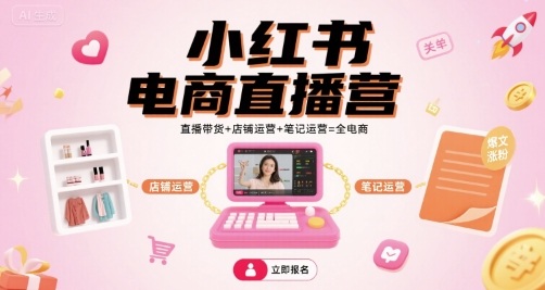 小红书电商直播营，直播带货+店铺运营+笔记运营=全电商|小红书直播带货挣钱吗