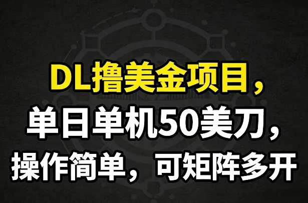 DL撸美金项目，单日单机50美刀，操作简单，可矩阵多开