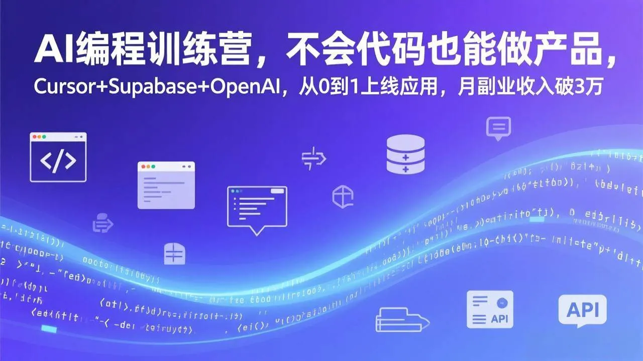 （17388期）AI编程训练营，不会代码也能做产品，Cursor+Supabase+OpenAI，从0到1上线应用，月副业收入破3万