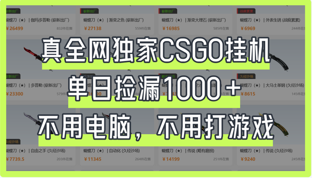 真全网独家CSGO挂机，单日捡漏1000+，不用电脑，不用养号