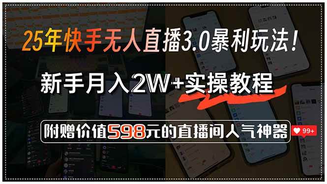 （15335期）25年快手无人直播3.0暴利玩法！，新手月入2W+实操教程，附赠价值598元…