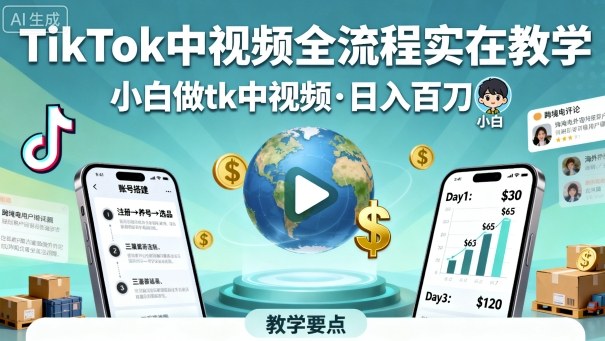 TikTok中视频全流程实操教学，小白做tk中视频，日入百刀|tiktok实操教学设备