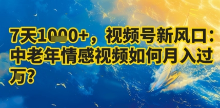 7天收益1k+，视频号新风口：中老年情感视频如何月入过W?|7天收益1k+,视频号新风口:中老年情感视频如何月入过w?呢