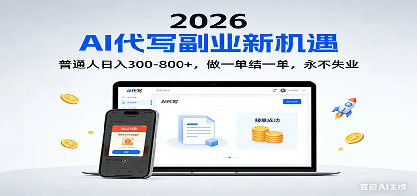 2026 副业首选！AI 代写日入 300-800，普通人0门槛，做一单结一单！
