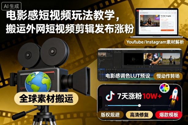 电影感短视频玩法教学，搬运外网短视频剪辑发布涨粉|电影感短视频怎么剪辑