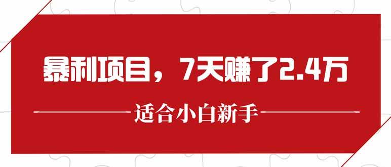 （15228期）最新暴利项目，每单收益轻松在300以上，7天赚了2.4万