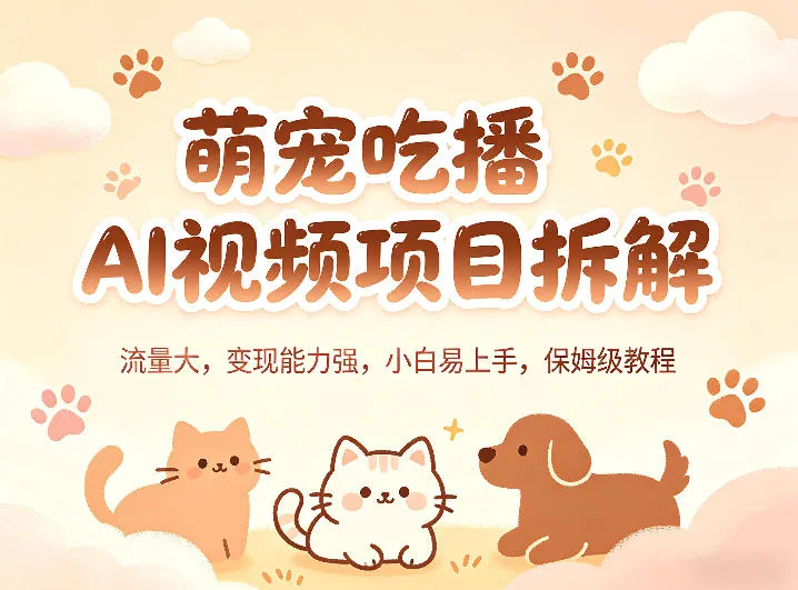 萌宠吃播AI视频项目拆解，流量大，变现能力强，小白易上手，保姆级教程