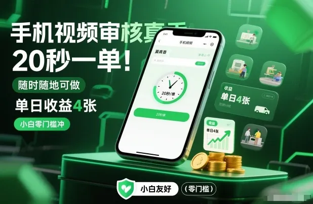 手机视频审核真香！20秒一单，随时随地可做，单日收益4张，小白零门槛冲【揭秘】