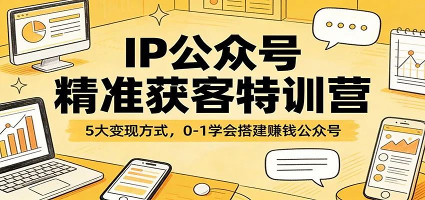 IP公众号精准获客特训营：5大变现方式，0-1学会搭建赚钱公众号