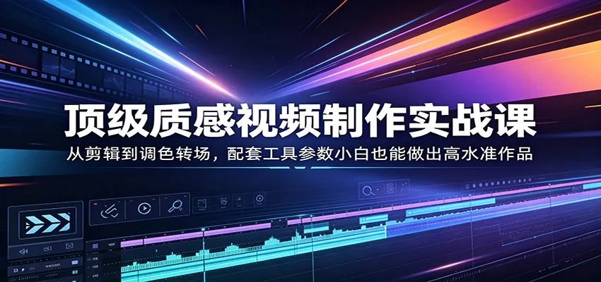 顶级质感视频制作实战课：从剪辑到调色转场，配套工具参数小白也能做出高水准作品