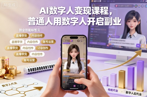 AI数字人变现课程，普通人用数字人开启副业|数字人工智能ai