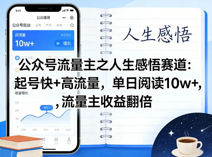 公众号流量主之人生感悟赛道，起号快+高流量，单日阅读10w+，流量主收益翻倍