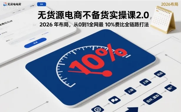 无货源电商不备货实操课2.0，2026年布局，从0到1全网最低10%费比全链路打法【更新】
