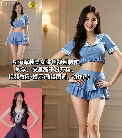 AI海军装美女跳舞视频制作教学,快速涨千粉万粉,视频教程+提示词(绘图词、动作词) AI海军装美女跳舞视频制作教学,快速涨千粉万粉,视频教程+提示词(绘图词、动作词)