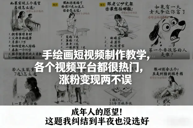 手绘画短视频制作教学，各个视频平台都很热门，涨粉变现两不误