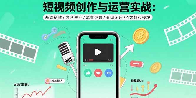 （15819期）短视频创作与运营实战：基础搭建/内容生产/流量运营/变现闭环/4大核心模块