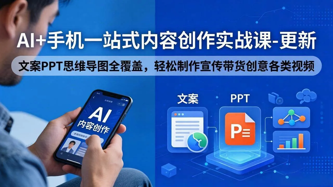 （18204期）AI+手机一站式内容创作实战课-更新，文案PPT思维导图全覆盖，轻松制作宣传带货创意各类视频