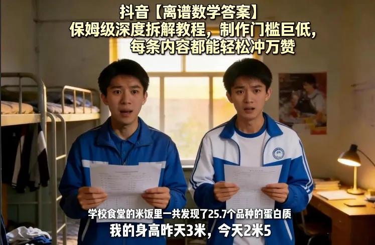抖音【离谱数学答案】保姆级深度拆解教程，制作门槛巨低，每条内容都能轻松冲万赞，附详细步骤