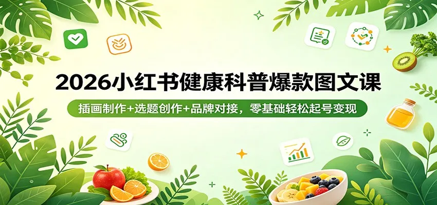 2026小红书健康科普爆款图文课：插画制作+选题创作+品牌对接，零基础轻松起号变现