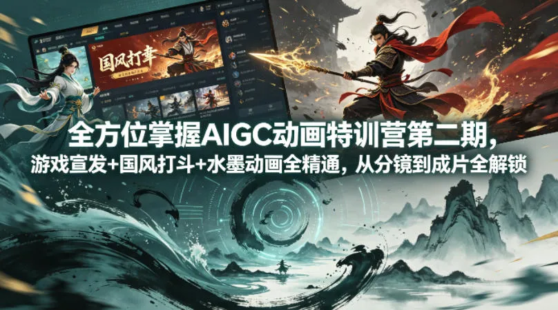 全方位掌握AIGC动画特训营第二期，游戏宣发+国风打斗+水墨动画全精通，从分镜到成片全解锁