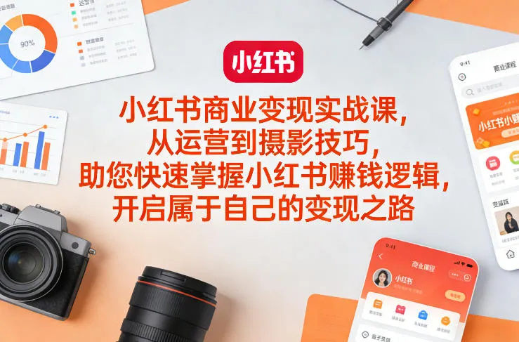 小红书商业变现实战课，从运营到摄影技巧，助您快速掌握小红书賺钱逻辑，开启属于自己的变现之路