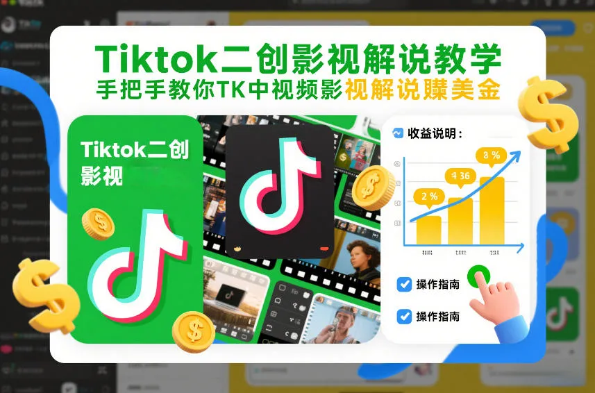 Tiktok二创影视解说教学，手把手教你TK中视频影视解说賺美金（更新26年1月）