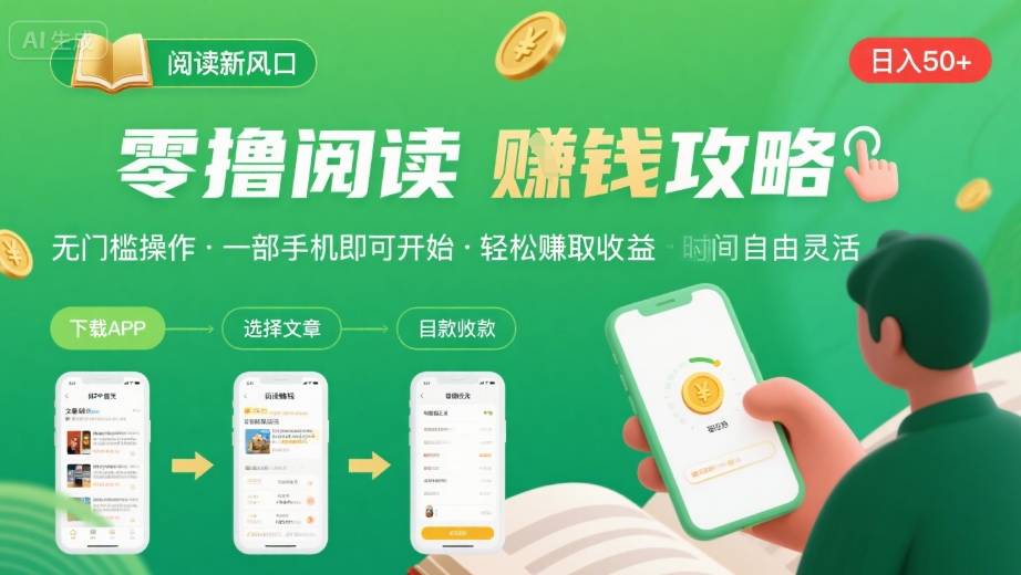 零撸阅读新风口，无门槛轻松挣，一部手机，日入 50-3张【揭秘】|零撸阅读新风口,无门槛轻松挣,一部手机,日入+50-3张【揭秘】了
