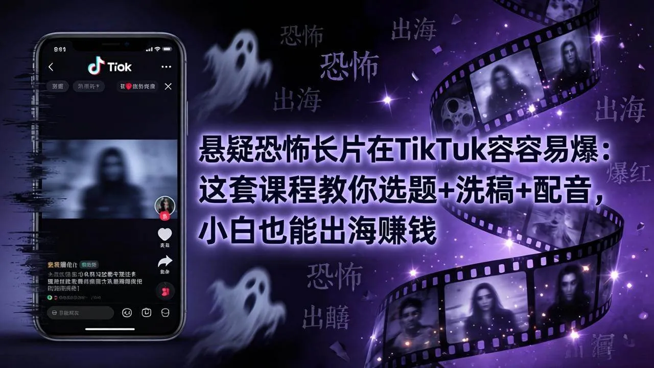 （18220期）悬疑恐怖长片在TikTok最容易爆：这套课程教你选题+洗稿+配音，小白也能出海赚钱