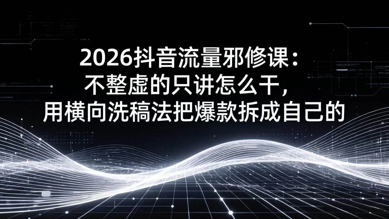 （17725期）2026抖音流量邪修课：不整虚的只讲怎么干，用横向洗稿法把爆款拆成自己的
