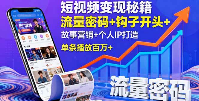 （16079期）短视频变现秘籍，流量密码+钩子开头+故事营销+个人IP打造，单条播放百万+