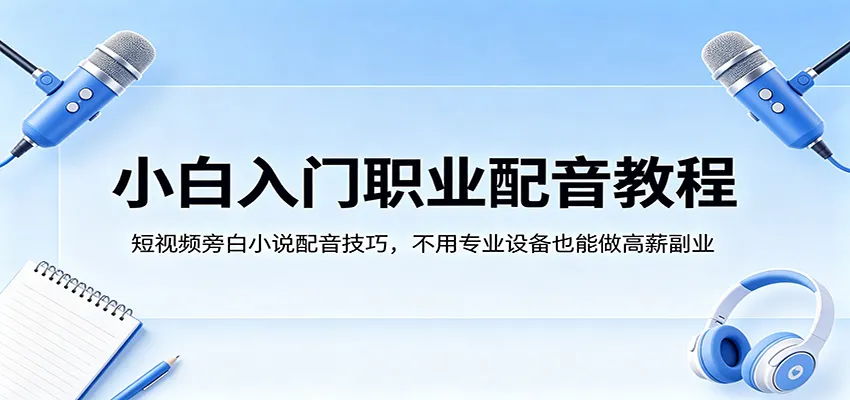 小白入门职业配音教程，短视频旁白小说配音技巧，不用专业设备也能做高薪副业