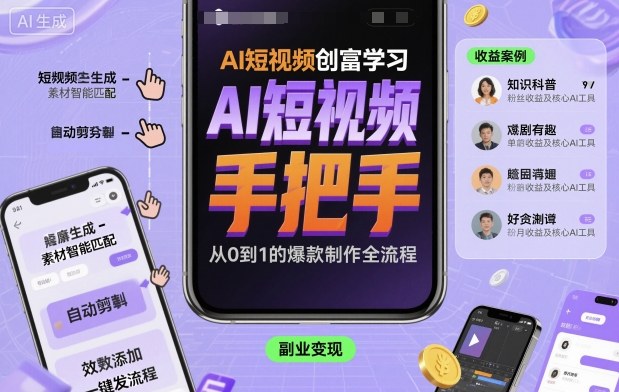 AI短视频创富学习，手把手教会你制作AI短视频|ai短视频制作教程详细步骤可赚钱