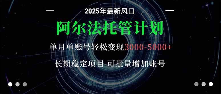 （16360期）阿尔法托管计划 单账号月入3000-5000，长期稳定项目，新手小白轻松上手。