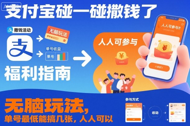 支付宝碰一碰撒钱了，无脑玩法，单号最低能搞几张，人人可以撸【揭秘】