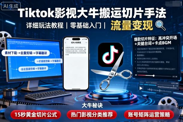 Tiktok影视大牛搬运切片手法，详细玩法教程|Tiktok影视大牛搬运切片手法，详细玩法教程酒吧