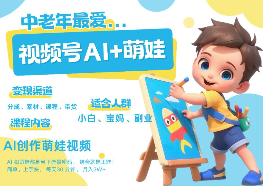 AI+萌娃，又一爆款密码，小白3步上手，爆款率80%，每天十分钟，轻松AI变现萌娃搞钱！月入5W，抓紧学！