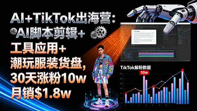 （16108期）AI+TikTok出海营:AI脚本剪辑+工具应用+潮玩服装货盘,30天涨粉10w月销 .8w