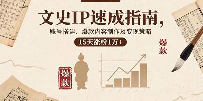 （15948期）文史IP速成指南，账号搭建、爆款内容制作及变现策略，15天涨粉1万+