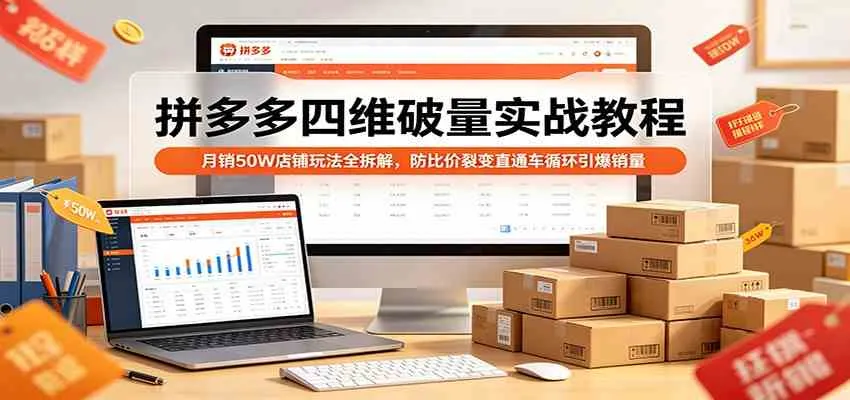 拼多多四维破量实战教程：月销50W店铺玩法全拆解，防比价裂变直通车循环引爆销量