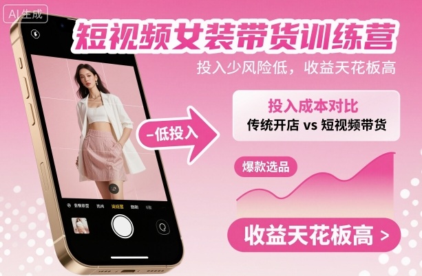 短视频女装带货训练营，投入少风险低，收益天花板高|女装短视频素材