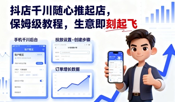 抖店千川随心推起店，保姆级教程，生意即刻起飞|抖店千川起店操作流程思路