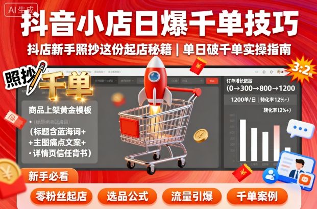 抖音小店日爆千单技巧，抖店新手照抄这份起店秘籍，单日破千单|抖音小店新店如何日销1000单