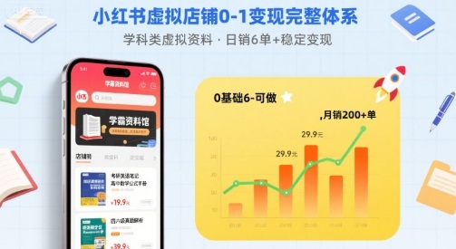 小红书虚拟店铺0-1变现完整体系：卖学科类虚拟资料，一天6张+，很稳定【已完结】|小红书虚拟店铺应该做哪些品类