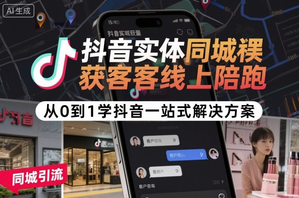抖音实体同城获客线上陪跑，从0到1学抖音一站式解决方案|同城获客抖音怎么做